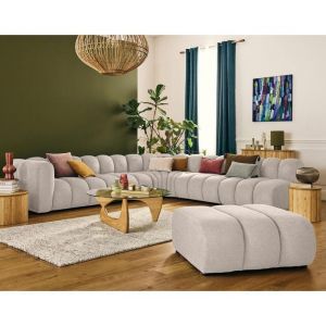 Canapé modulable 5 places angle droit en tissu texturé beige