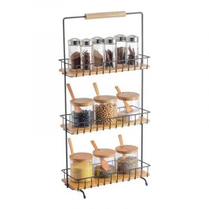 MSV Etagère à Poser 3 étages Design Industriel Bois & Acier Elie Noir Mat
