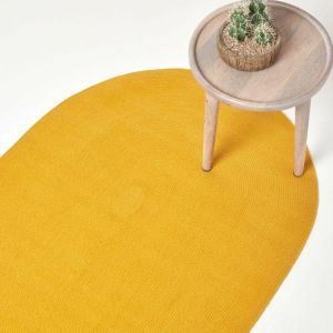 Tapis ovale tiss&eacute; &agrave; plat en coton Jaune Moutarde, 110 x 170 cm