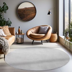 Carpetsale24 Tapis salon 200 cm Rond Argent Uni moderne et moelleux à poil court, avec sous-couche antidérapante, lavable