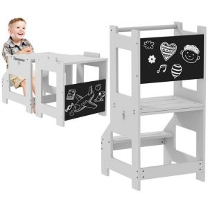 Homcom Tour dobservation enfant - tour dapprentissage - 3 en 1 - avec barreau hauts rebords de sécurité et tableau noir - gris