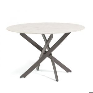 Table d'intérieur ⌀120 cm avec plateau en verre marbre rose/taupe