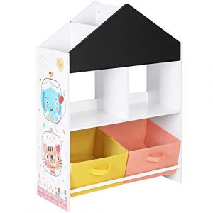 Songmics Meuble Enfant, Organisateur Jouets et Livres, Étagère de Rangement avec Tableau Noir, avec boîtes, étagères, pour Chambre d'enfant, Salle de Jeux, Blanc, Noir, Orange et Jaune GKR320W01