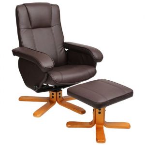 Image de Svita - Charles Fauteuil Relax Tabouret Fauteuil tv Fauteuil pivotant Similicuir Bois Marron