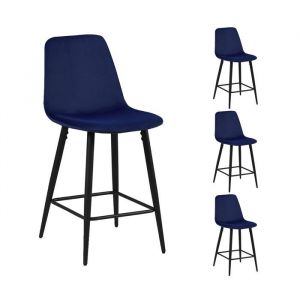 M&S Lot de 4 chaises de bar 42x51,5x98 cm en velours bleu foncé - poksi