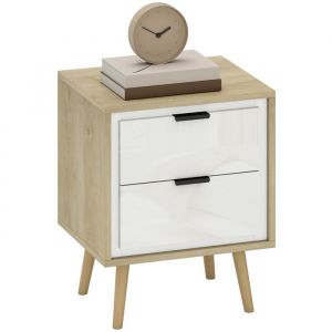 Homcom Table de chevet étroite - 2 tiroirs silencieux et pieds en bois massif - 40 x 35 x 50 cm - blanc brillant