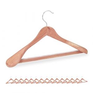 Relaxdays Cintres pour Costumes, Lot de 16, Bois de cèdre, antimite pour Armoire, épaules Larges et Traverse, Nature