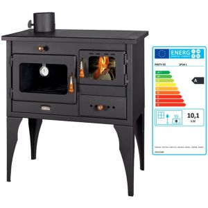 Prity - Poêle à bois avec four 1P34L – 10,1 kW, Noir Graphite, Classe a, Plaque de Cuisson Métallique, Sortie de fumée latérale gauche