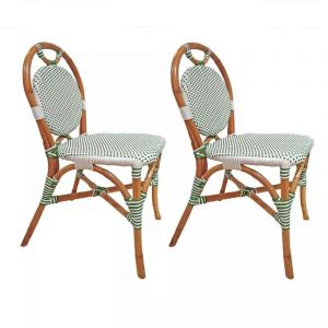 Meubletmoi - Lot 2 chaises bistrot en rotin naturel cannage vert et blanc - pigalle