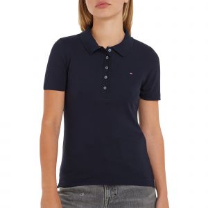 Image de Tommy Hilfiger Polo Femme Manches Courtes 1985 Slim Pique Slim, Bleu (Desert Sky), L