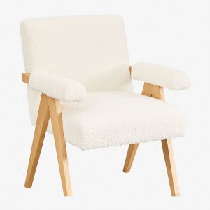Pack de 4 chaises de salle à manger en bois de frêne et tissu bouclé Lucca SKLUM