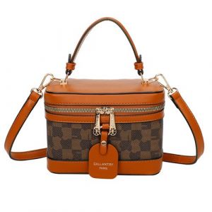 Sac à Main Vanity pour Femme Motif Damier avec Anse Rigide Gallantry Marron