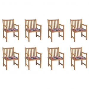 VidaXL Chaises de jardin 8 pcs et coussins carreaux rouge Bois de teck