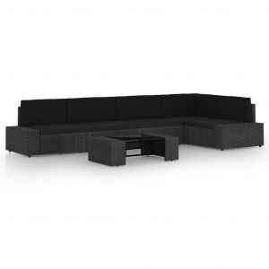 VidaXL Salon de jardin 6 pcs avec coussins Noir R?sine tress?e