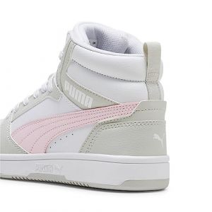 Puma Rebound V6 Mid JR Basket, White-Frosty Pink-Sedate Gray, 37.5 EU