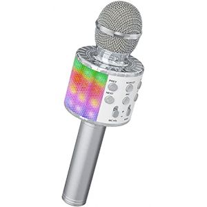 Ankuka Microphone sans Fil Karaok&eacute;, Microphone Bluetooth 4 en 1 Portable Lecteur Karaok&eacute; avec L i&egrave;res LED de Danse, pour F&ecirc;te Chanter Id&eacute;e Cadeau Enfants