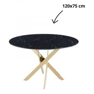 Table a manger ronde JESSICA XXL gold verre effet marbré noir 120 cm