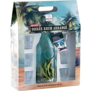 Bo&icirc;te &agrave; carafe avec m&eacute;lange pour rh arrang&eacute; et 6 verres &agrave; shot * Contenance : 70g * M&eacute;lange pour rh arrang&eacute; * Mati&egrave;re carafe et