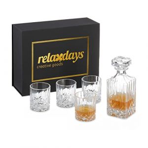 Relaxdays Set avec 4 verres à whisky de 330 ml chacun, carafe refermable 0,65 L, boîte cadeau, pour cognac, transparent