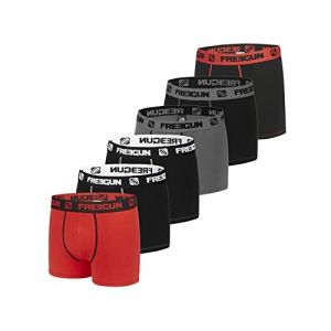 Freegun Boxer Homme Coton, Calecon Homme, Durable, Ajustement Parfait (Lot de 6), Rouge, Gris, Blanc, Noir, Taille 2XL