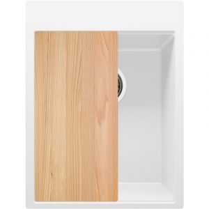 Primagran - vier Cusine en Granit 38x50 cm, Lavabo Cuisine 1 Bac + Kit de Vidage, Évier au meuble 40cm, Évier à Encastrer de Blanc