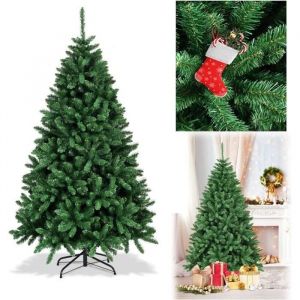 COSTWAY Sapin de Noël Artificiel 183CM en PVC avec 1355 Branches et Socle en Métal Stable,Décoration de Noël pour Fête Familiale