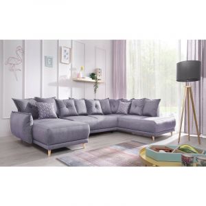 Bobochic LENA - Canapé d'angle panoramique convertible droite - L312x90x155/190cm Couleur - Gris clair - Gris clair