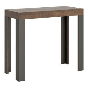 Console extensible bois foncé et pieds métal anthracite 14 personnes 40 à 300 cm Liva