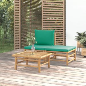 VidaXL Salon de jardin 3 pcs avec coussins vert bambou