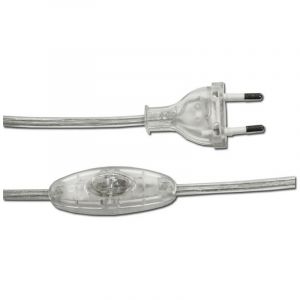 EDM - Cordon D'alimentation Avec Interrupteur 3a 1,5m 2x0,75mm Câble Plat Transparent