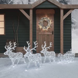 Lights4Fun Renne LED 3 en 1 avec traîneau, figurine de cerf éclairée, minuteur, éclairage de Noël extérieur et intérieur fonctionnant sur piles