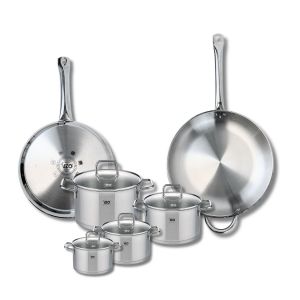 Elo 9510250 Batterie de cuisine 6 pièces, Ensemble de 2 Poêles de cuisson 28 et 32 cm et 4 faitouts 12, 14, 16 et 20 cm Profi Citrin, inox, induction