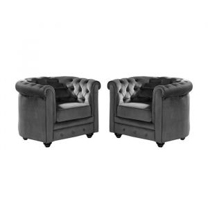 Lot de 2 Fauteuils CHESTERFIELD - Velours anthracite