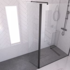 Aurlane Volet pivotant 40cm pour de douche &agrave; l'italienne - TRANSPARENT et PROFILE NOIR MAT - DIM: 40x200cm VERRE TRANSPARENT 8mm - PROFILE