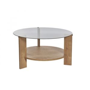 Calicosy Table basse 2 plateaux dont 1 en verre trempé fumé D75 cm - clara