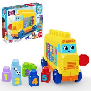 Mega Bloks Mon Premier Bus des Chiffres, Coffret de Blocs de Construction pour Tout-Petits avec 45 pi&egrave;ces pour d&eacute;couvrir Les Chiffres et Apprendre &agrave; Compter, Jaune, &agrave; partir de 1 an, JKG34