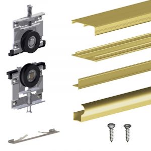 Image de Slid'up by Mantion Kit SLID'UP 210 aluminium anodisé or pour 3 portes de placard coulissantes 16 mm - rail 2,7 m - 70 kg