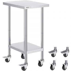 VEVOR Stainless Steel Work Table Préparation INOX, Acier Inoxydable, Argenté, 61 x 45,7 x 95,5 cm
