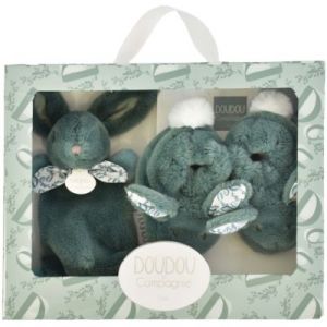 Doudou et Compagnie Coffret chaussons et doudou lapin VERT Doudou & Compagnie