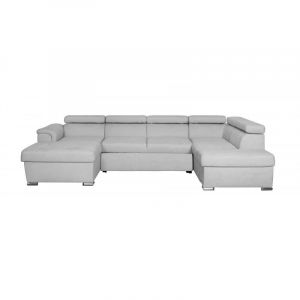 Image de Loungitude PARMA - Canapé panoramique convertible avec 2 coffres en tissu - Gris perle