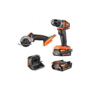 AEG Pack Perceuse-visseuse - Mini scie multi-matériaux - 18 v - Subcompact - Brushless - 2 Batteries 2,0 Ah - Chargeur