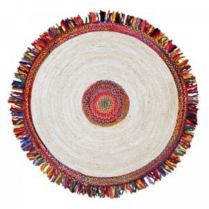 Tapis rond tiss&eacute; main diametre 100 jt satch multicolore, tapis jute artisanal