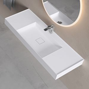 Doporro - Lavabo Suspendu avec Bonde Vasque à Poser Blanc Mat 120x46x12cm Lave Mains Rectangulaire avec Perçage de Robinet Colossum630