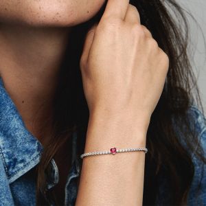 Pandora Bracelet Rivi&egrave;re C&oelig;ur Rouge Scintillant - Taille 16 cm