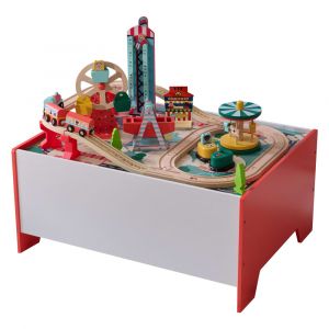 Teamson Table de jeu ferroviaire avec 6 jeux, 30 cm, Multicolore