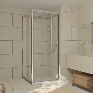 Aurlane Porte de Douche Pivotante et Retour 90x90x200cm - Profil&eacute;s Chrome - Verre tremp&eacute; 6mm