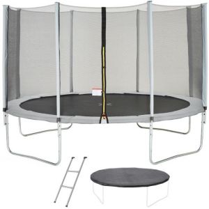 Image de Trampoline MAXI ECO Ø 430 cm Gris - Filet, Echelle, Couverture de Protection - Pack Trampoline MAXI ECO Gris Ø 430 cm + échelle et bâche de protection - Garçon et Fille - A partir de 4 ans