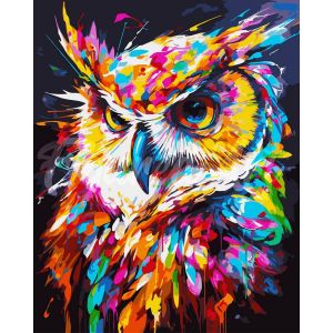 Peinture au num&eacute;ro : Hibou Color&eacute; Abstrait - toile tendue sur ch&acirc;ssis