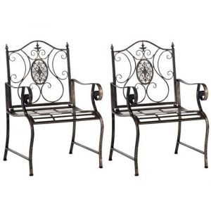 CLP Lot de 2 chaises de jardin Punjab en fer avec accoudoirs bronze