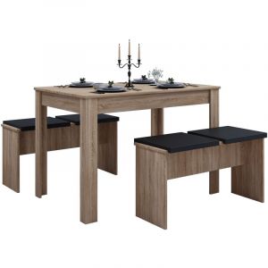 Ebuy24 - Esal Ensemble de salle à manger avec table et 2 bancs, imitation chêne Sonoma. - Marron